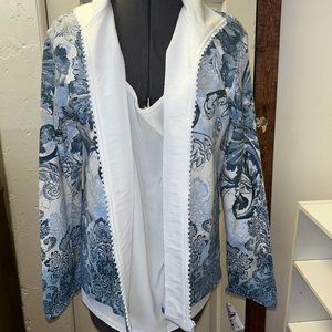 Rhinestone floral zip up sweater.